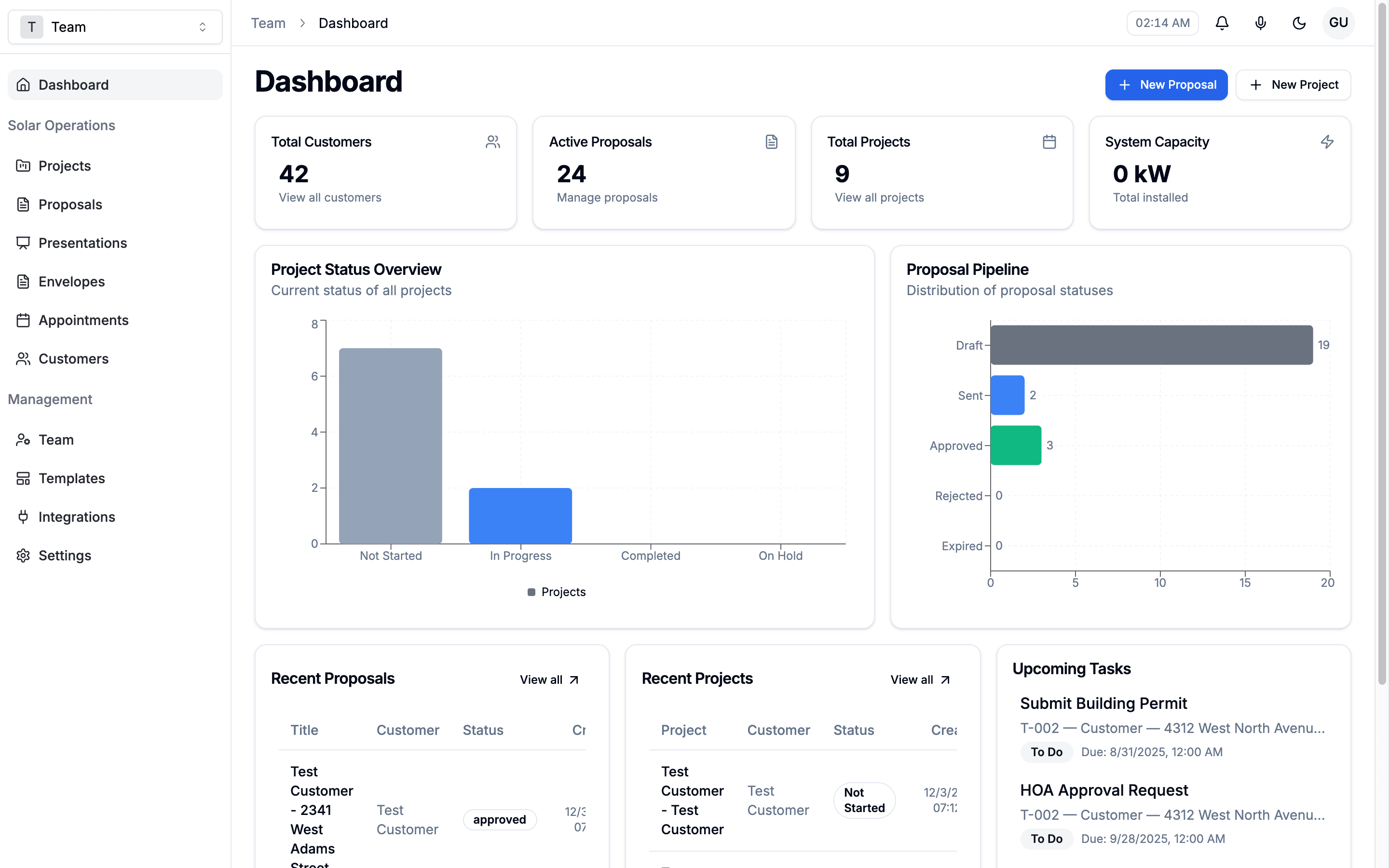 SunrAI Dashboard - Solar CRM with proposals, projects, and customer management